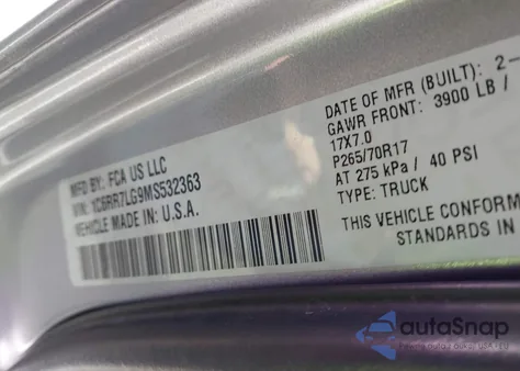2021 Ram 1500 Classic Slt 4X4 5'7 Box from USA, damaged, VIN 1C6RR7LG9MS532363